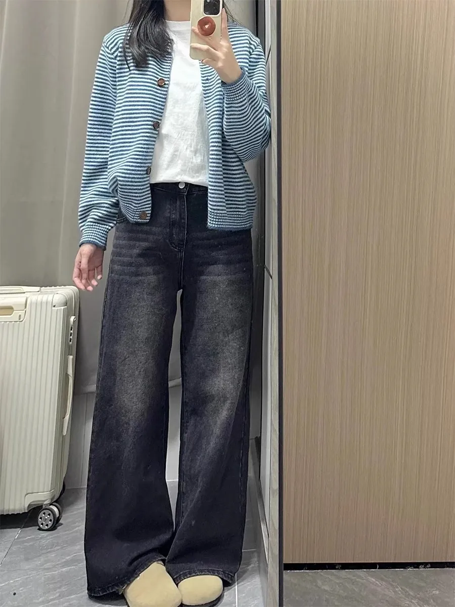 

Retro High Waist Wide Leg Jeans Women plus Size Spring New Loose Slimming Drapey Straight Floor-Length Pants Commute Style