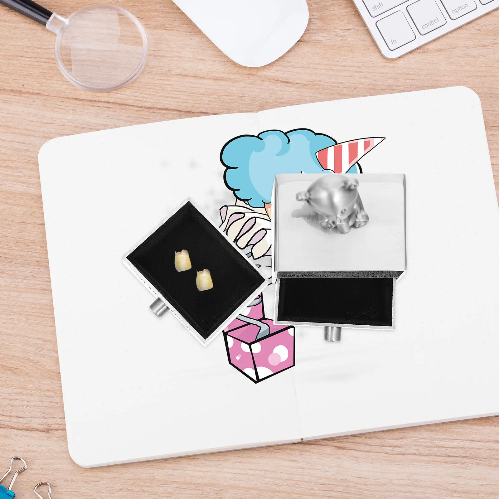 

1 шт. Милый органайзер для хранения детских зубов и волос с дизайном медвежонка, 2 ящика, для молочных зубов и волос младенца