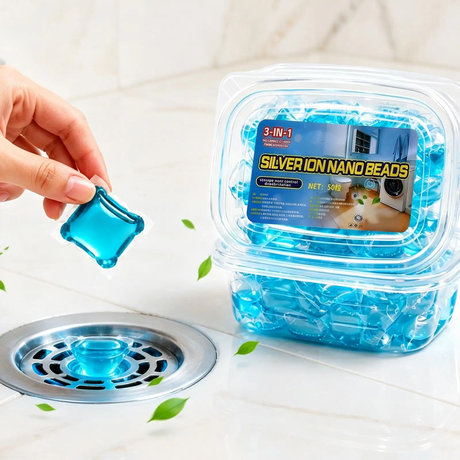 Sink Odor Eliminator Dissolving Beads 50pcs Shower Drain Deodorizer Fast Acting Smell Remover for Home Bathroom Kitchen Toilet