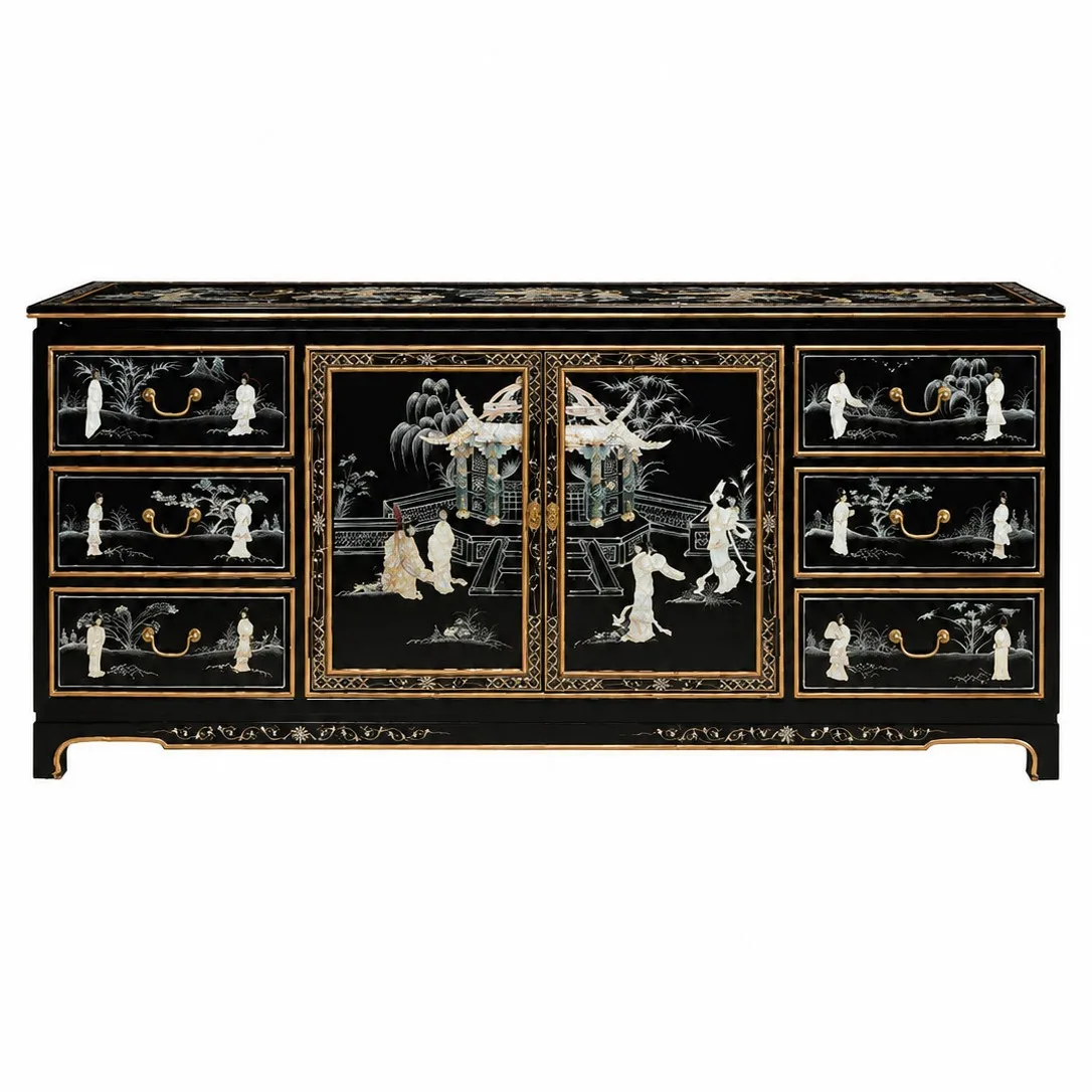 CX solid wood shell six buckets two doors, dining side cabinet, Luodian craftsmanship Ming and Qing classical painted furniture