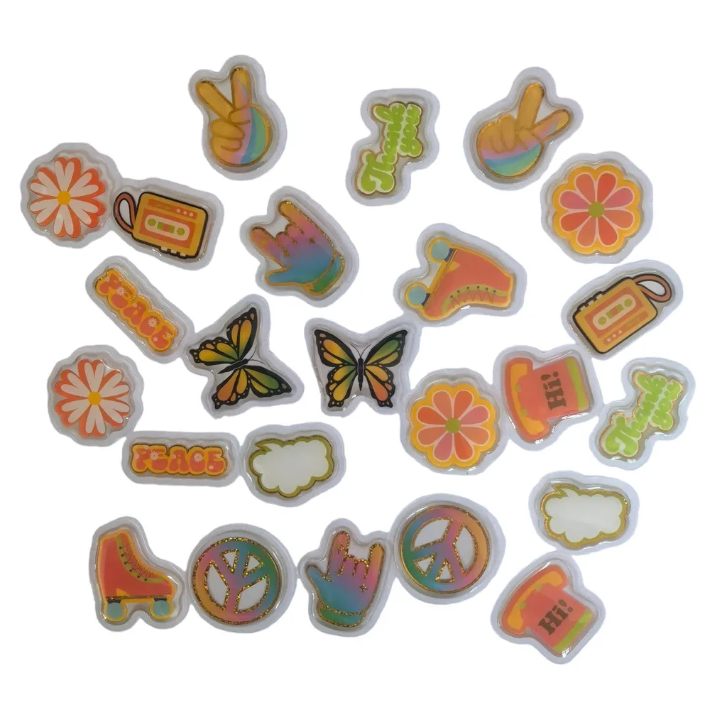 45 Pcs Adorable Epoxy Stickers - Hippie Peace & Food & Floral 3D Embellishments for DIY Crafts & Scrapbooks Anime Worlds Store