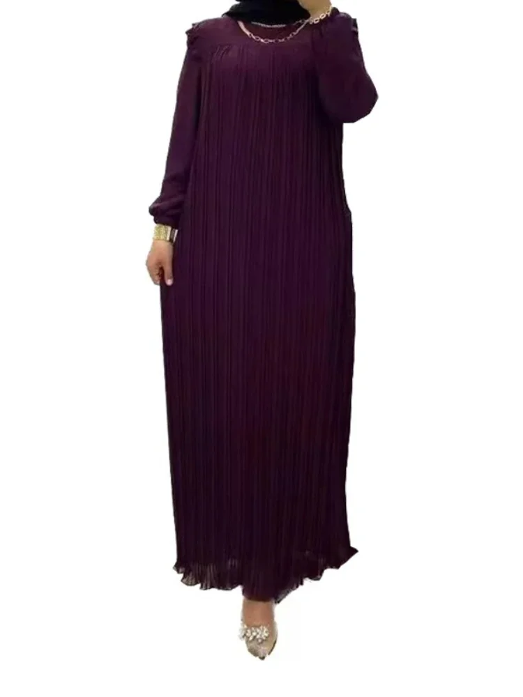 Eid 2023 Muslim Women Party Dress Abaya Dubai Women Kaftans Evening Pleated Dresses Morocco Islam Robe Femme Musulmane Vestidos