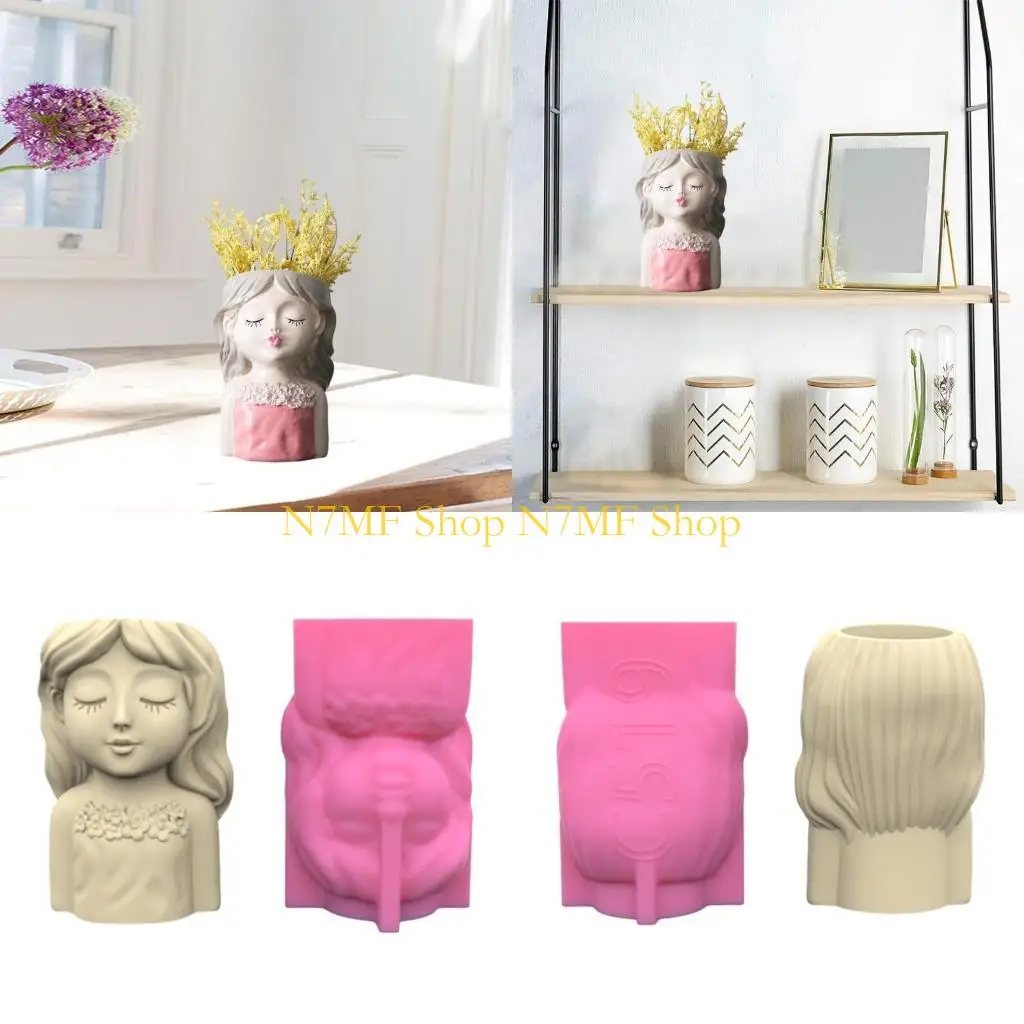 n7mf-girls-pen-holder-silicone-molds-table-ornament-mould-plasters-making-tool-planter-mold-easy-to-clean