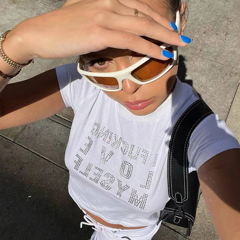 Harajuku vintage manga curta camisetas, slim fit tees, tops brancos de colheita, slim fit, strass, roupas y2k, roupas de bebê, e-girl, 2000s, goth, streetwear, verão