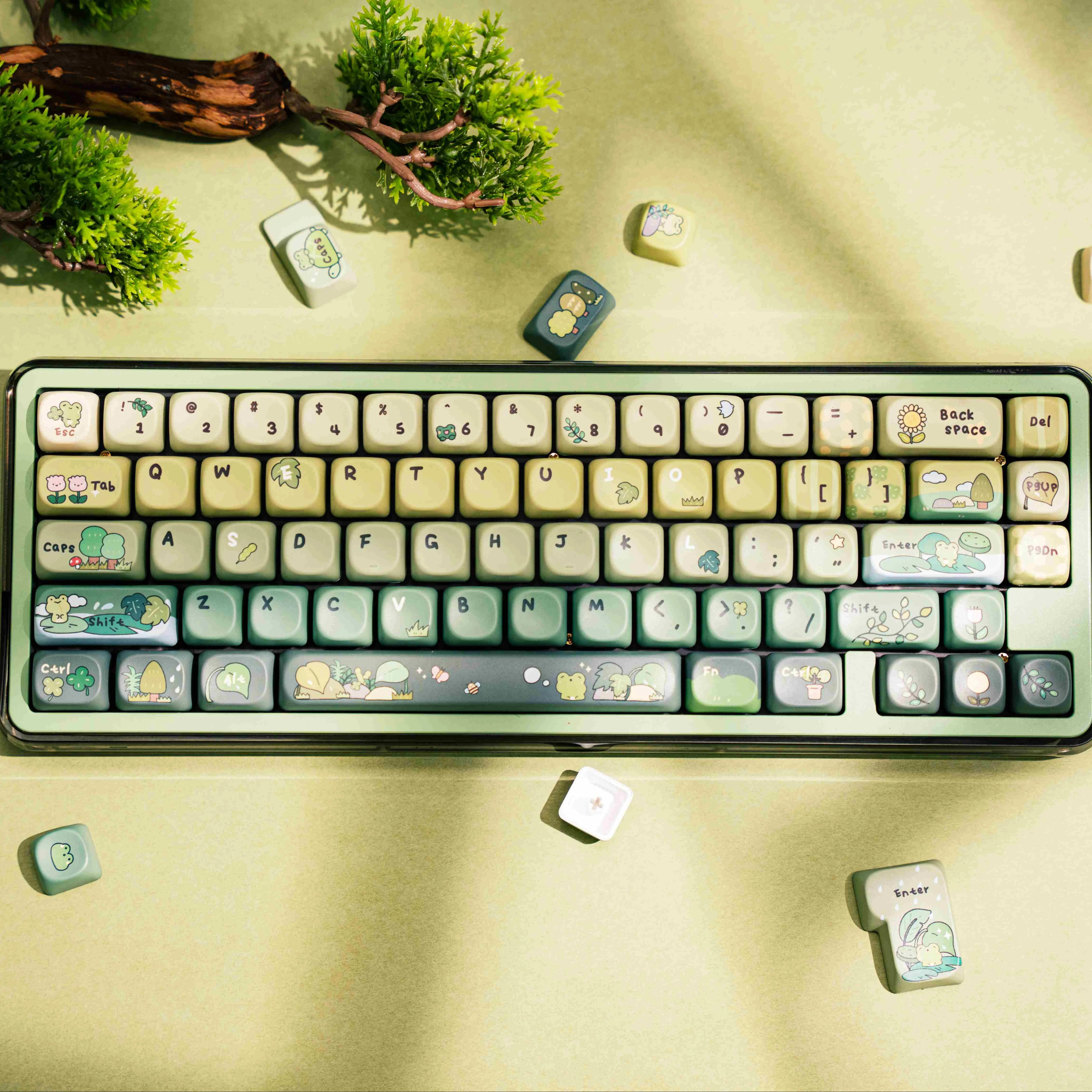 

New Product KiiBOOM X Cosydiaries Rainy Froggy Day Keycap Set Layout 144 Keys PBT Dye Sublimation Mechanical Keyboard Keycaps
