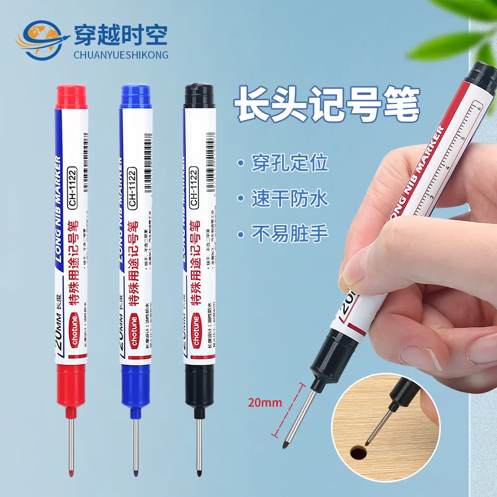 10pcs Long Tip Marking Pen Oil Waterproof Thin Head Wood Craft Pen Extended 20mm Long Head Deep Hole Black White Blue Red