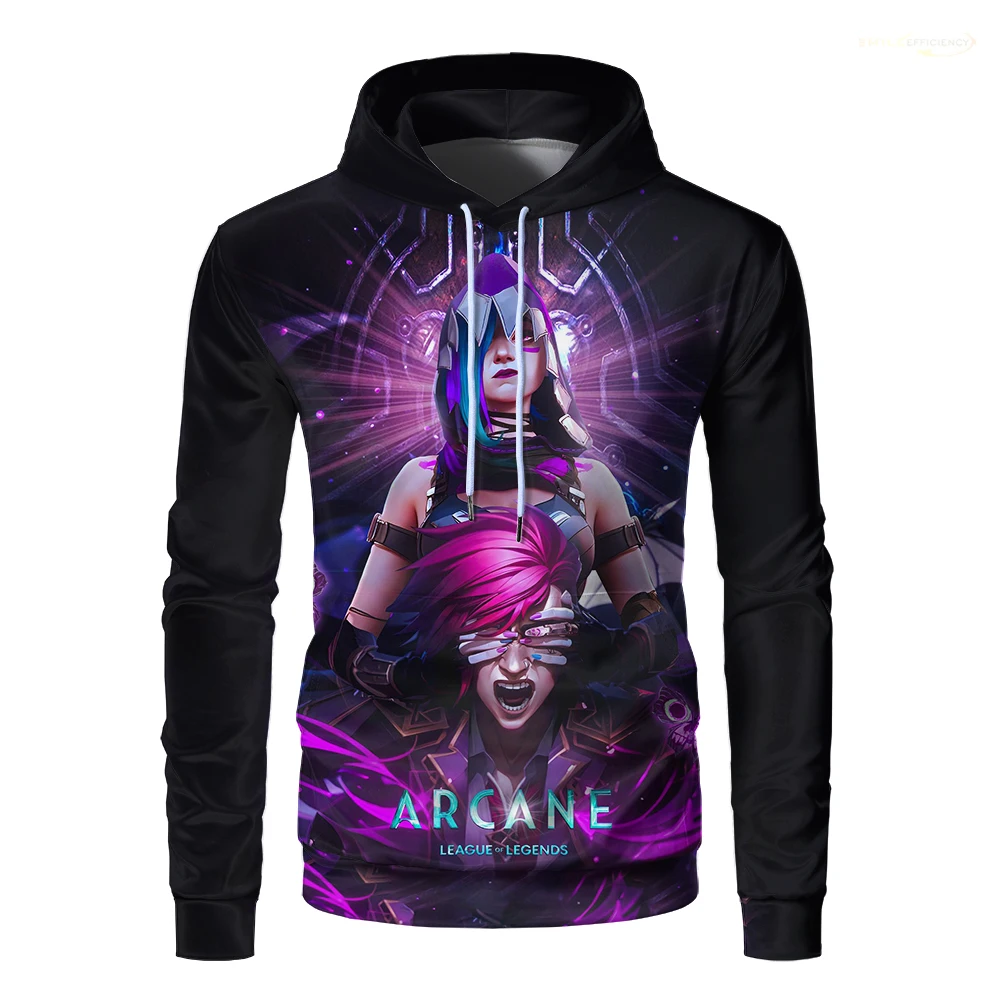 Arcane Season 2 Hoodie 3D Printed League Of Legends Jinx Pattern Sports Sweatshirt Caitlyn Viktor Street Casual Tops Mens Gifts