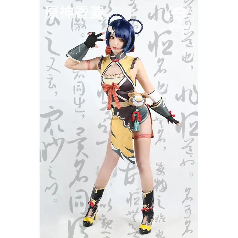 Genshin Impact Xiangling Cosplay Kostuum Hoofd Chef-Kok Outfit Xiang Ling Pruik Schoenen Beer Anime Halloween Feest Kostuum Voor Vrouwen Meisje