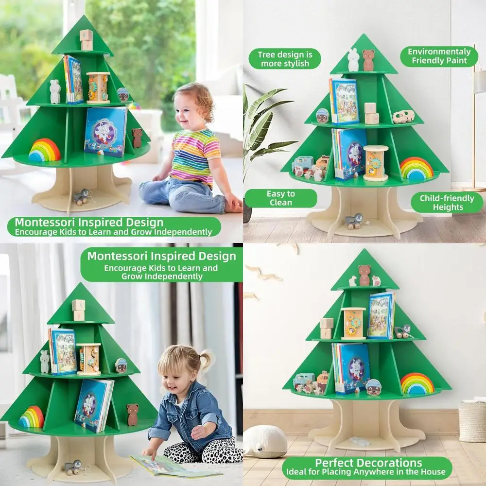 

Деревянный детский стеллаж-книжный шкаф 2-в-1 и органайзер для игрушек для игровой комнаты, спальни и кабинета - Простая сборка