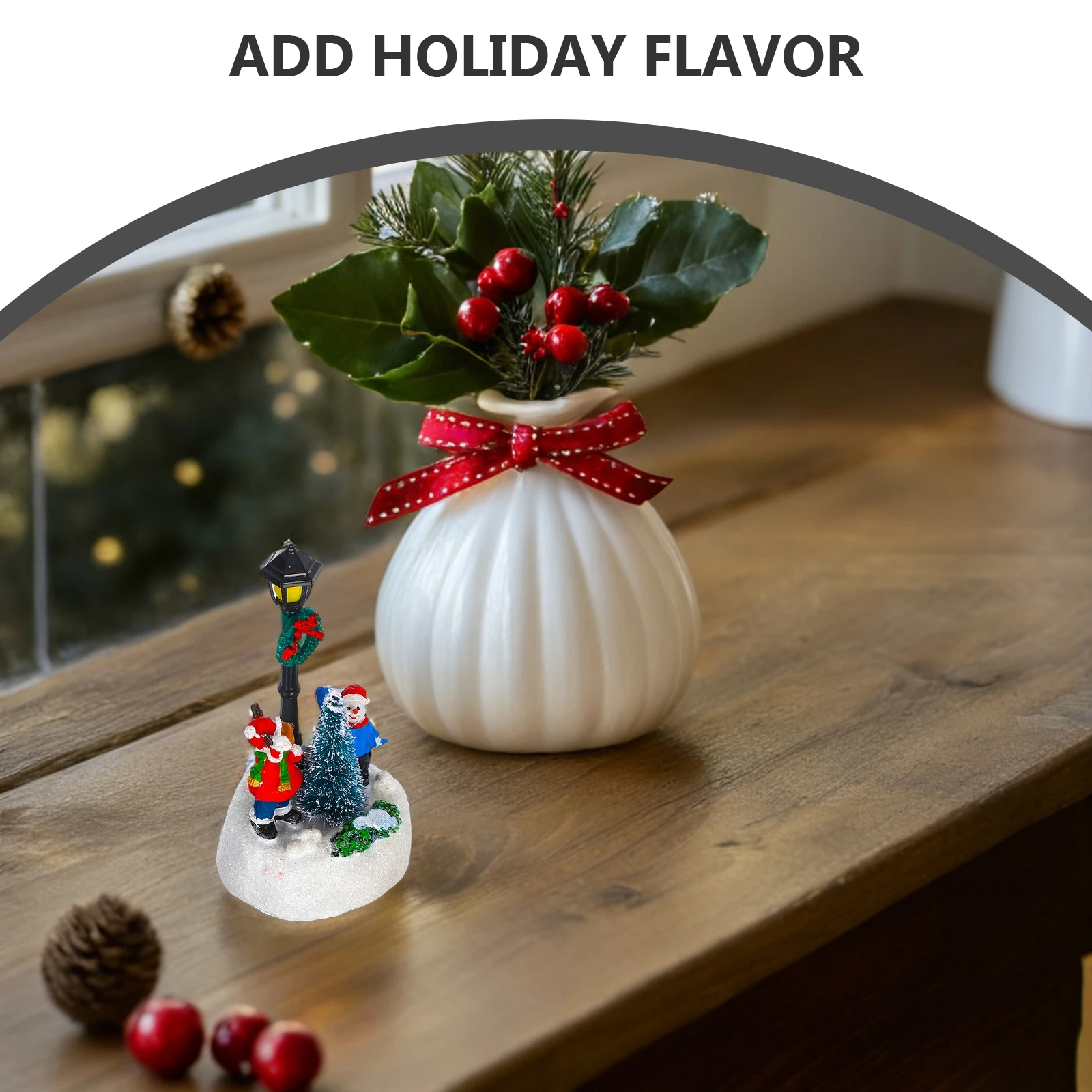 المدمجة مضاءة عيد الميلاد الراتنج ديكور LED مضيئة ضوء الشارع لقضاء عطلة المنزل منضدية رف جو مريح محسن #1