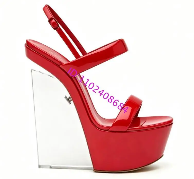 Sexy Damen Sommer Super Hohe Plateau Offene Zehen Slingback PVC Keilsandalen Design PVC Hohe Keil-Plateau-Sandalen