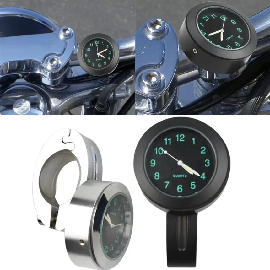 Motorcycle Handlebar Luminous Clock Waterproof Aluminum Timetable Cycle Modified Watch Moto Accessories Mini Digital Clock 1SET