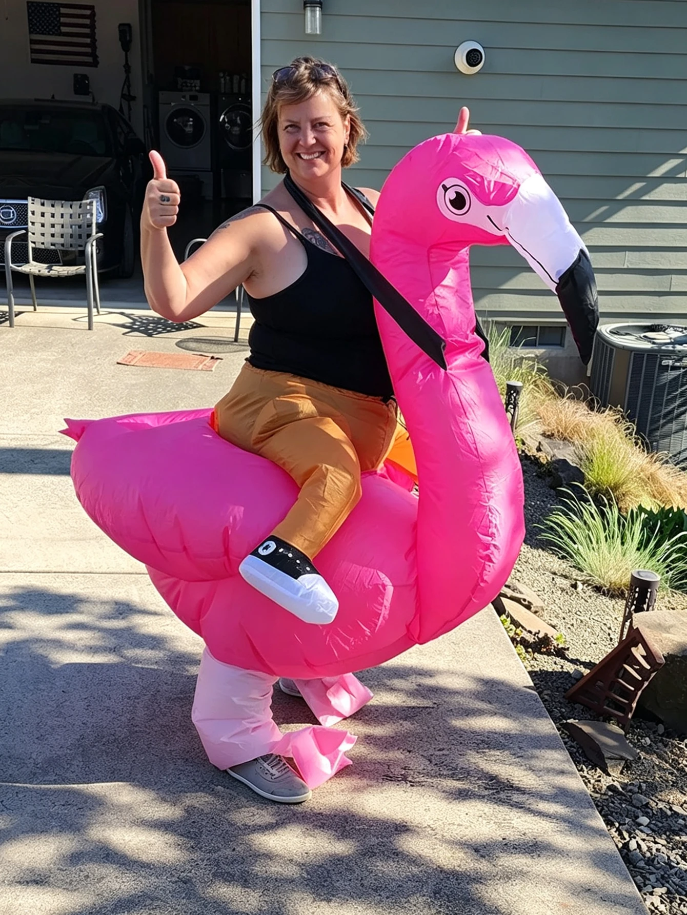 Flamingo Inflatable Costume Ride of Pink Flamingo Blow Up Halloween Party Costume Outfits Fancy for Cosplay Props Outfit Suit view 2