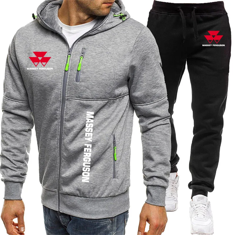 Massey Ferguson รถแทรกเตอร์การเกษตรผู้ชายซิป hoodie ชุดฤดูใบไม้ร่วงสบายๆพิมพ์ Hip Hop Harajuku เสื้อ + กางเกง 2 ชิ้นชุด
