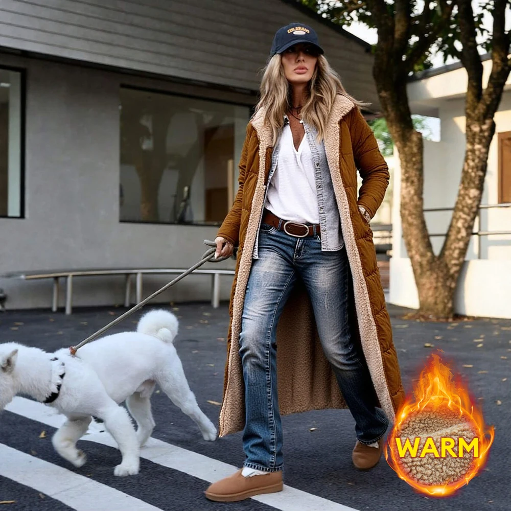 

2025 Women's Winter Coats Solid Long Sleeve Outerwear For Woman Hooded Fleeced Lined Pockets Casual Padding Coat Plus Size