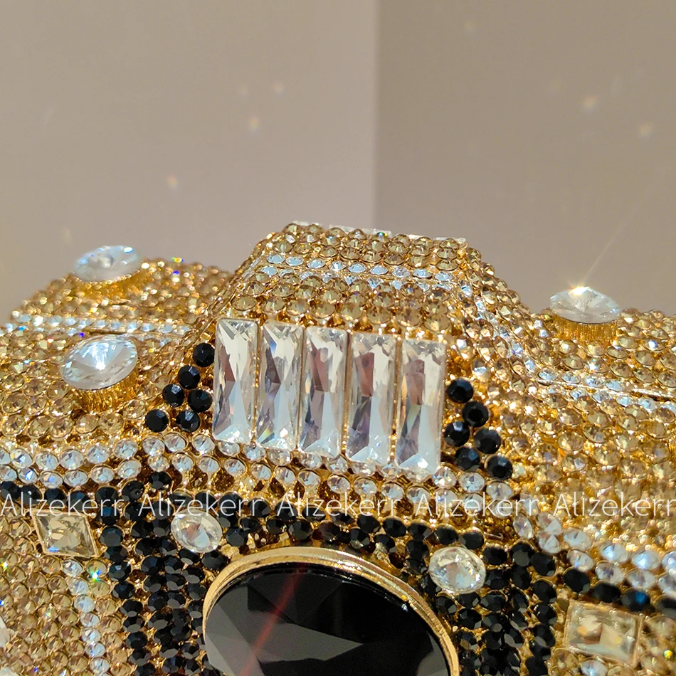 Camera Shaped Diamond Evening Clutch Bags 2024 New Boutique Novelty Metallic Rhinestone Purses And Handbags Bridal Wedding Party