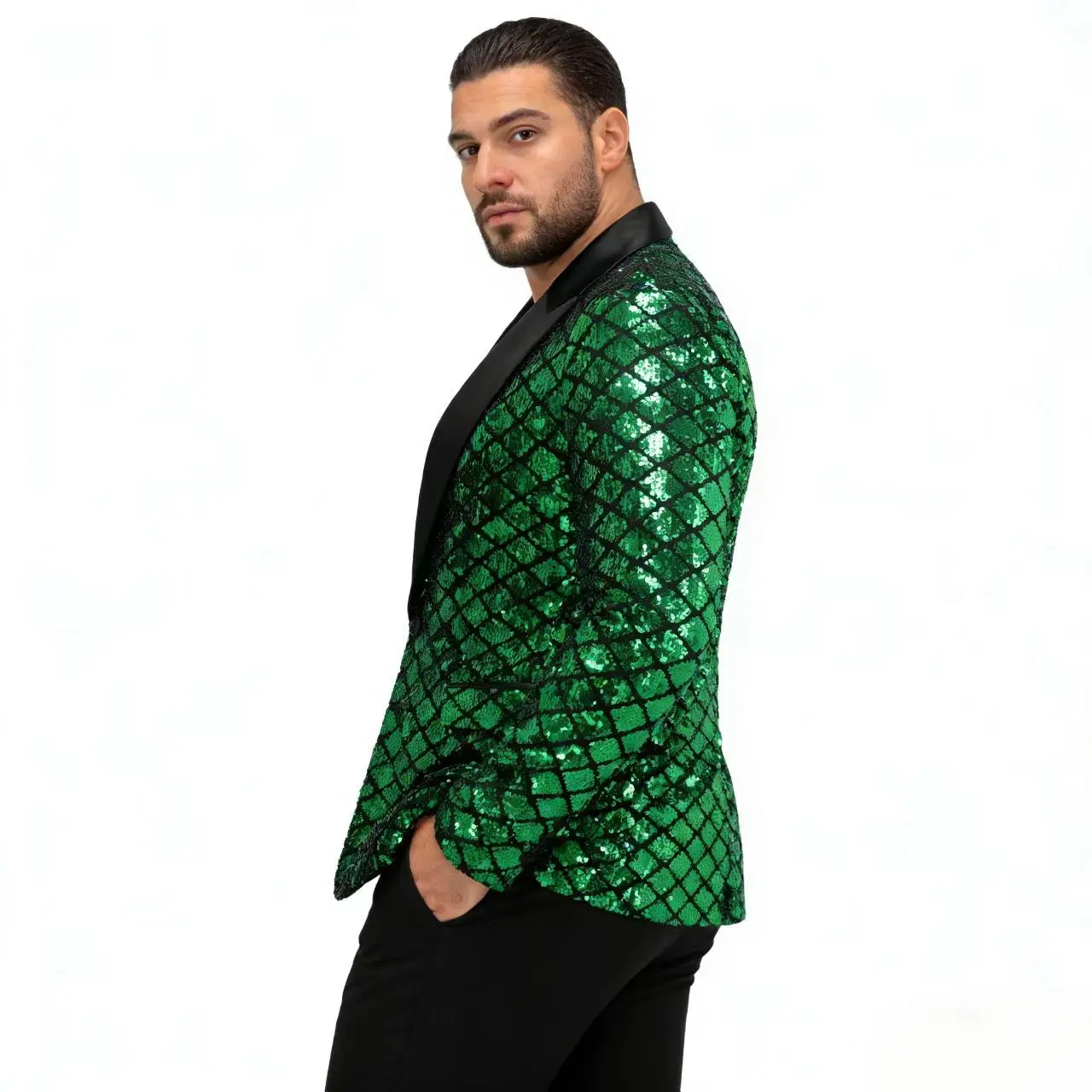 Autumn And Winter Men's European Size Suit Stage Banquet Host Party Rhombus Sequined Suit Dress Jacket