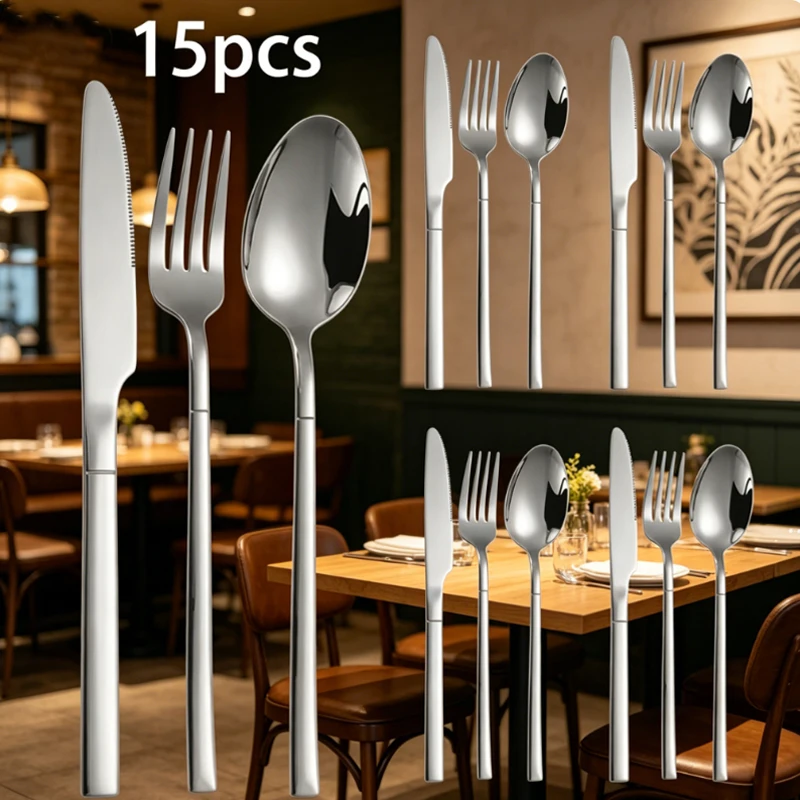 

15 elegant knight-style tableware sets, mirror stainless steel tableware, reusable household and movable tableware.