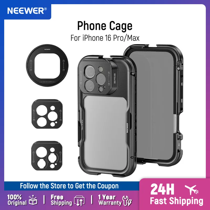 

NEEWER Quick Release Cage Video Rig with T mount lens, 67mm Filter Adapter ,17mm Lens Backplate for iPhone 16 Pro/16 Pro Max