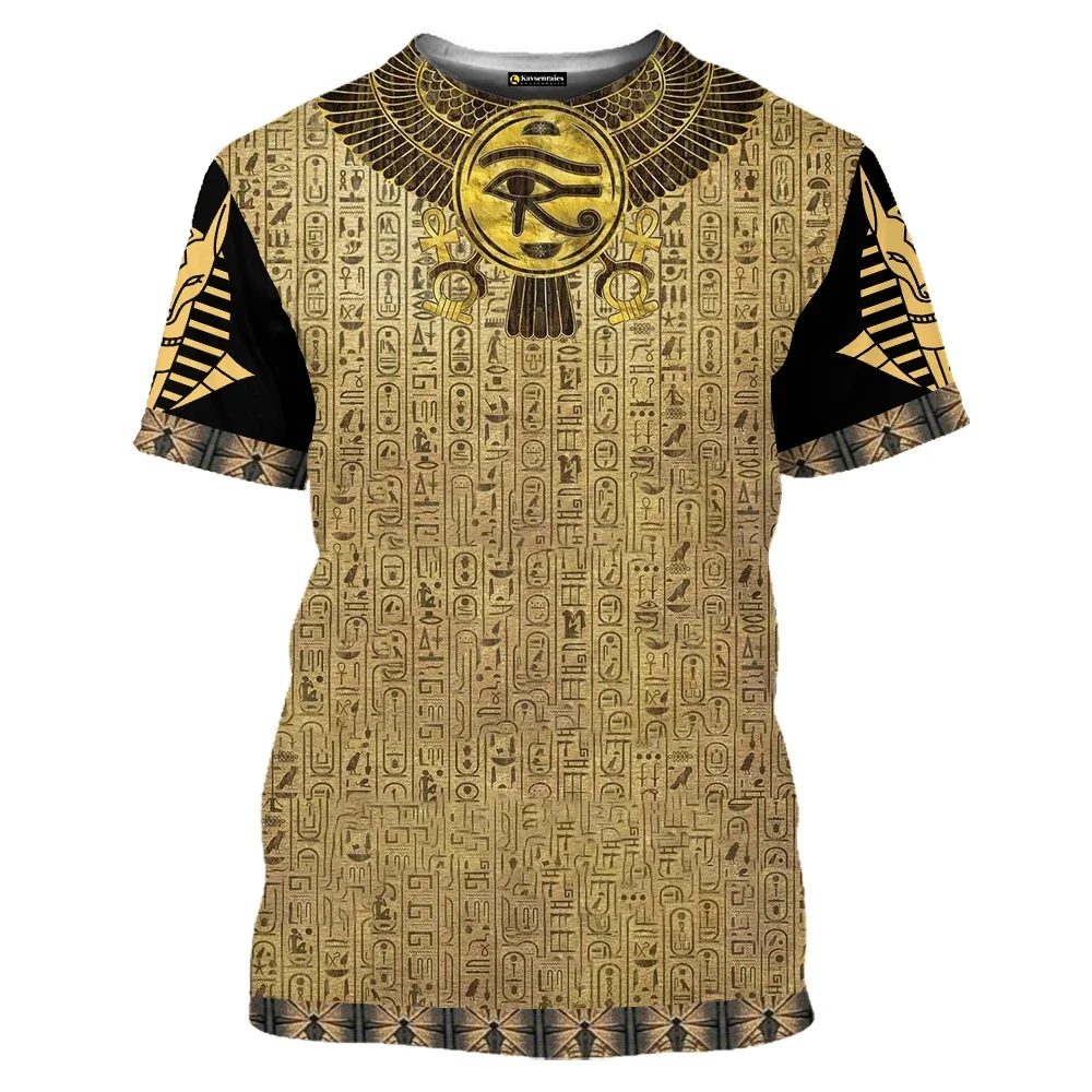 

2025 Vintage Egyptian Mythology T-Shirt - Falcon God Inspired 3D Print Oversized Men's Tee