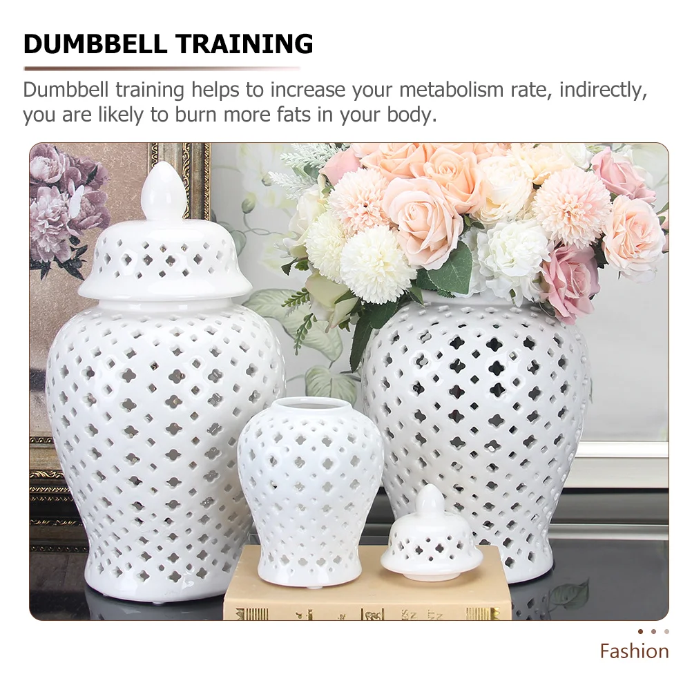 Chinese Style White Hollow General Jar Tabletop Flower Holder Arrangement Vase Delicate Ceramic Home Decorative Pot Blue