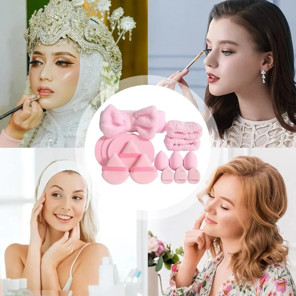 Zestaw 15 szt. opasek na głowę i opasek na nadgarstki do spa z gąbką do makijażu, z mikrofibry, chłonne, bez lateksu, do pielęgnacji twarzy, pod prysznic, do jogi i podróży.