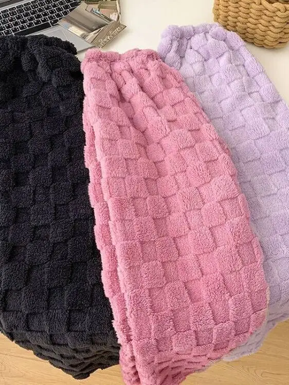 Thick Coral Fleece Home Clothes Long Pants Comfortable Warm Plaid Sleepwear Loose Walking Pants Straight Leg Winter Home Clothes
