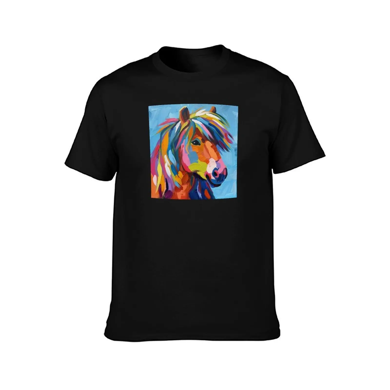 Miniature Horse in Bright Colors T-Shirt Summer Casual Cotton Tee Oversized Streetwear Tops Vintage Graphic Print