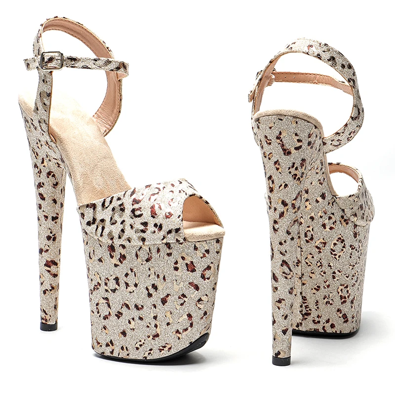 Leecabe 20cm/8inches Glitter Leopard  small open toe Trend fashion Platform high heel  stripper heel  pole dance Sandals shoes