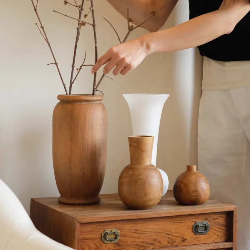 

Solid Wood High-end Style Vase Art Living Room Decorative Item Design Sense Creative Minimalist Vases O Vaso Home Decoration