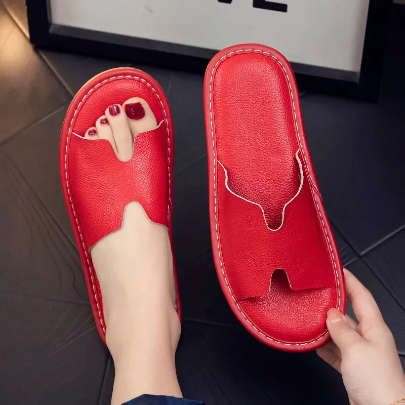 Cow Leather Summer Anti-Odorant Indoor Slippers for Men and Women Non-Skip Soft Mute Genuine Leather Couple's Home Slippers - view 4
