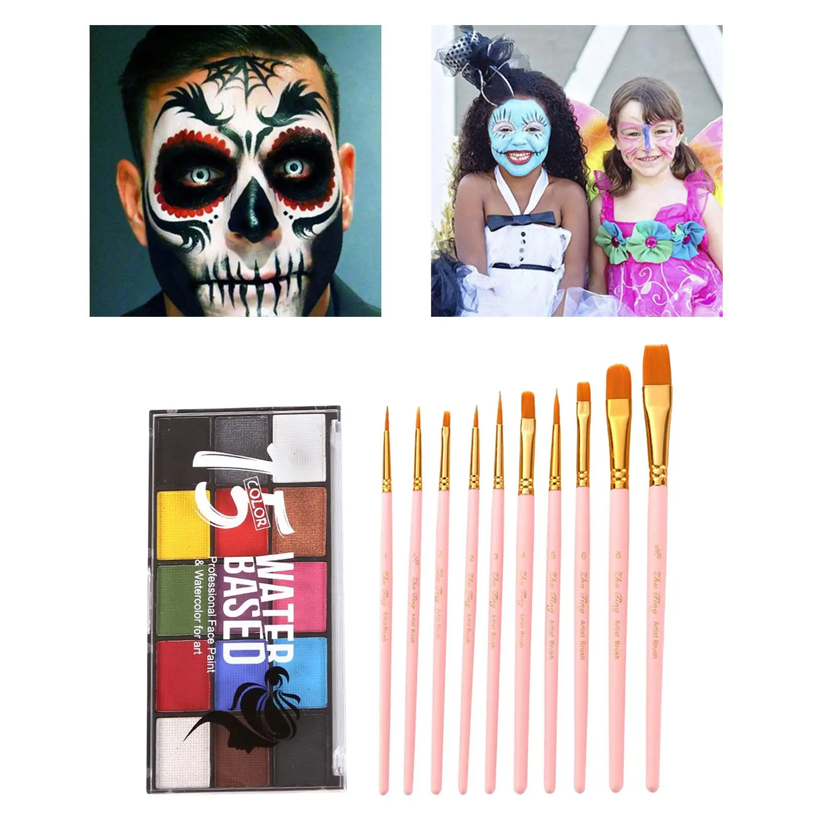 1 paleta de pintura facial con juego de pinceles, paleta de maquillaje de pintura de arte corporal para Cosplay, adultos, niños, disfraces de teatro de fiesta