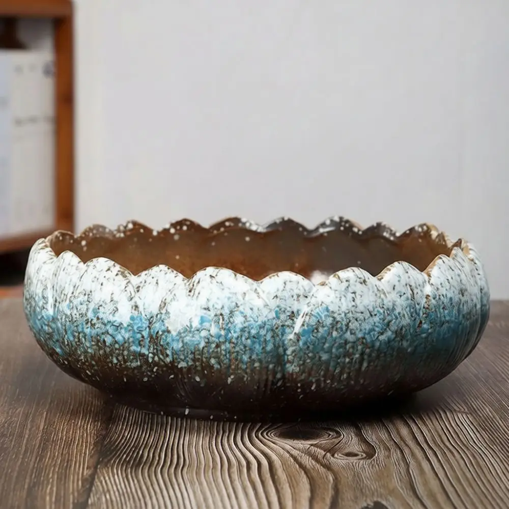 Large Mouth Ceramic Succulent Pot Handcrafted Coarse Pottery Flower Container Breathable Arrangement Planter Home Garden Art