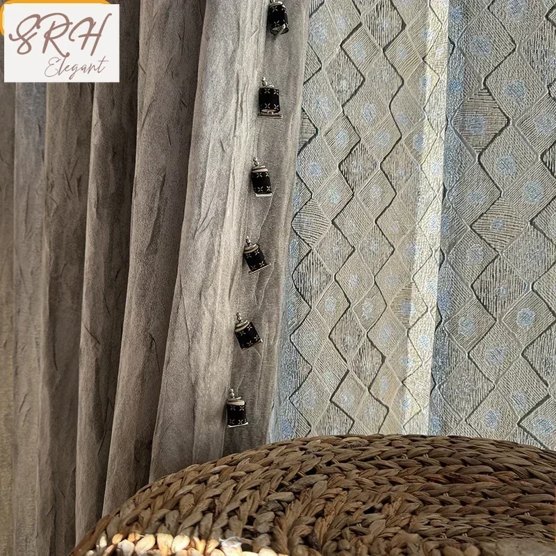 Custom Jacquard Texture Gray Crack Relief Curtains For Bedroom Living Room French Window Villa Balcony Finished