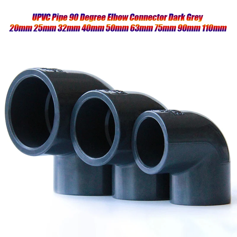 

UPVC Pipe 90 Degree Elbow Connector Dark Grey PVC Pipe Fitting Garden Water Fish Tank Connector ID 20/25/32/40/50/63/75/90/110mm