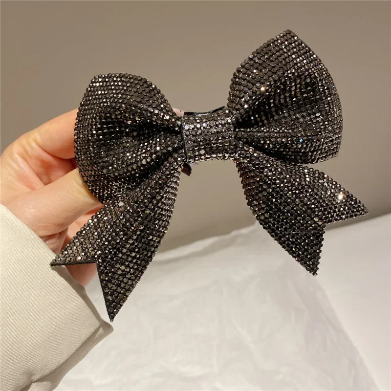 New Luxury Shiny Bow Hair Clips for Women Rhinestone Crystal Spring Clip Hair Pins Barrettes Ponytail Holder Hair Accessories