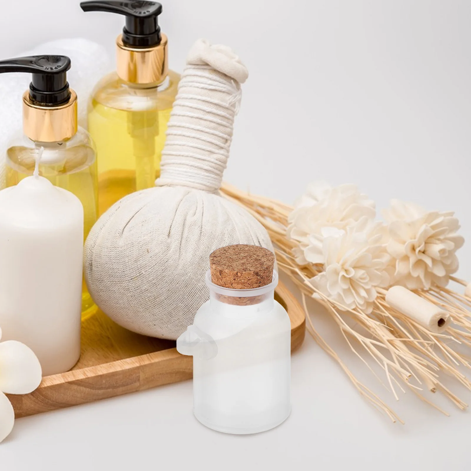 8 Stück mattierte Badesalzflaschen, Korkversiegelung, nachfüllbare Kunststoffbehälter für Badesalze, Maskenpulver, ätherische Öle, tragbar