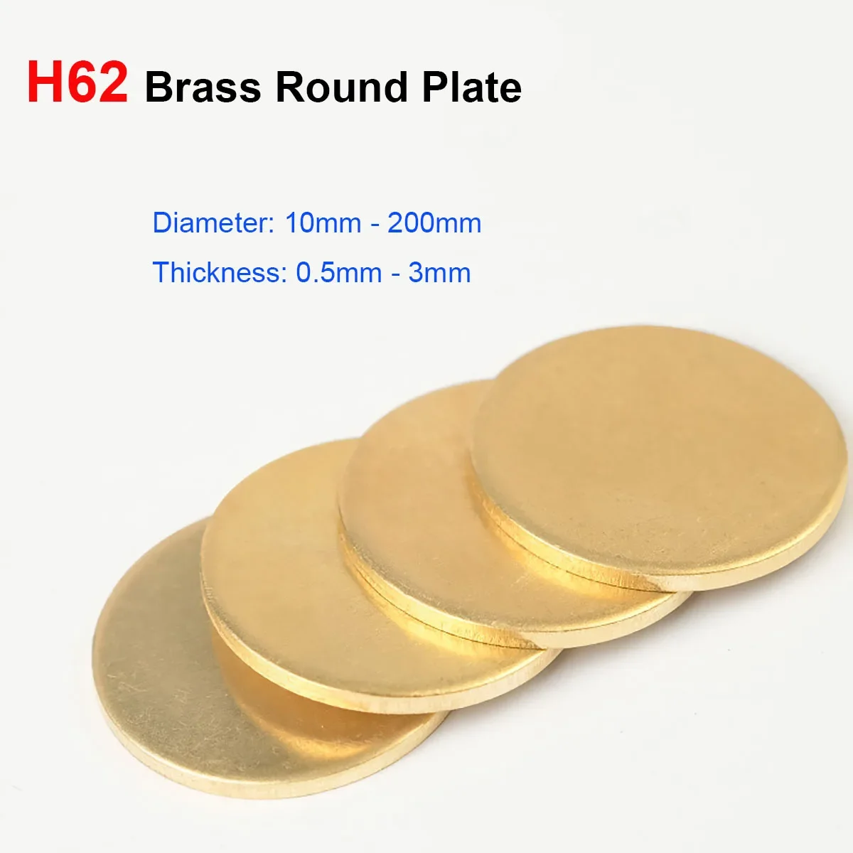H62 Brass Round Plate Disc DIY Brass Pad Brass Sheet Diameter 10 15 20 25 30 35 40 50~200mm Thickness 0.5/0.8/1/1.5/2/3mm