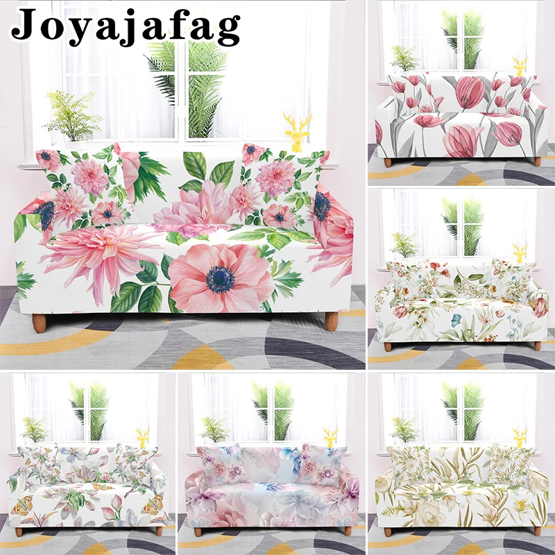 

Dust-proof Sofa Covers For Living Room Flowers Print Stretch Corner Couch Covers Washable Elastic 1/2/3/4 Seater Slipcover