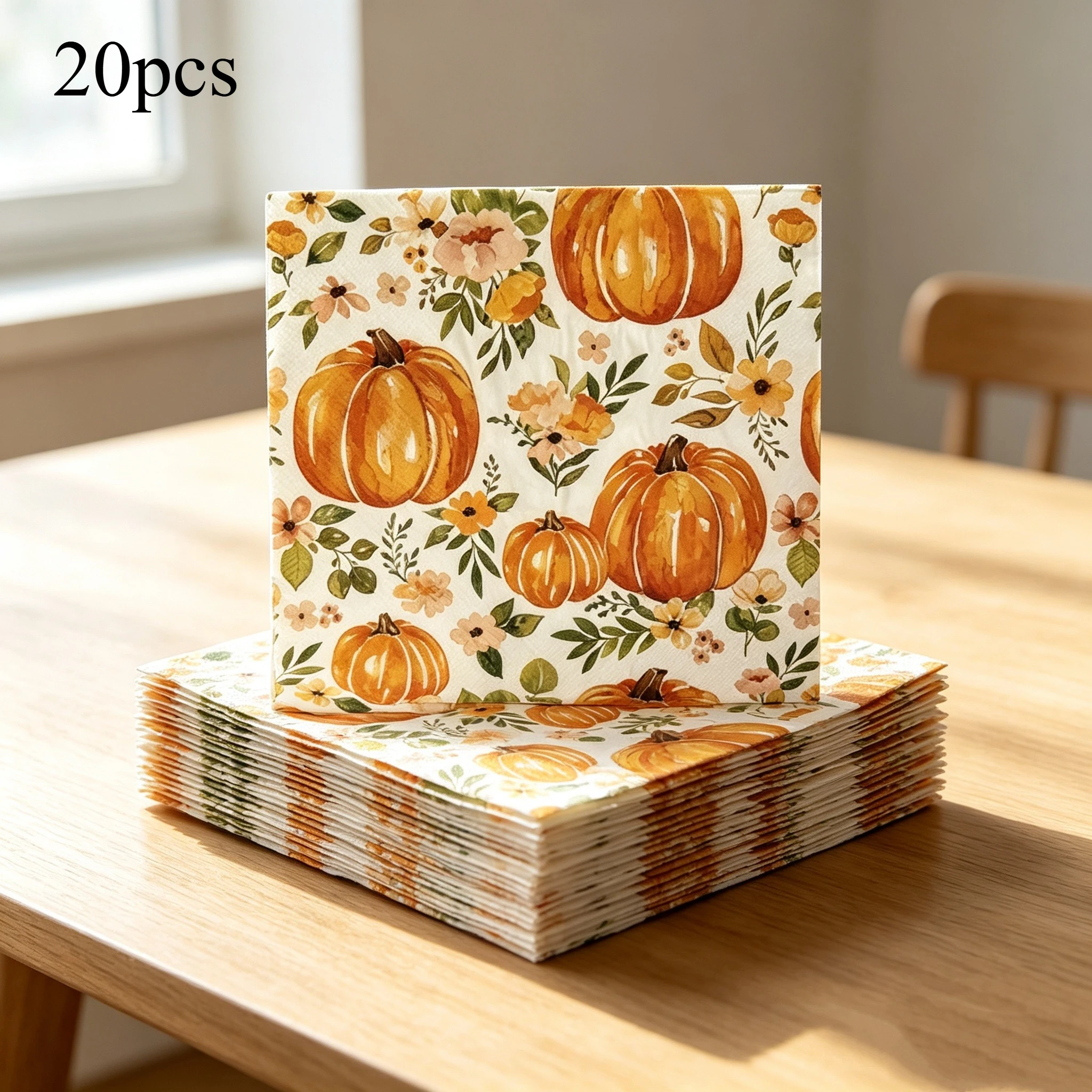 20pcs Double-Layer Disposable Autumn Pumpkin Floral Napkins,Suitable for Thanksgiving,Harvest Festival,Halloweend,Christmas