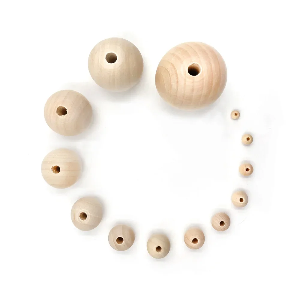 6-50mm 1-1000pcs Natural Wood Beads Round Spacer DIY Wooden Pearl Lead-Free Balls Charms For Handmade Accessories Jewelry Making