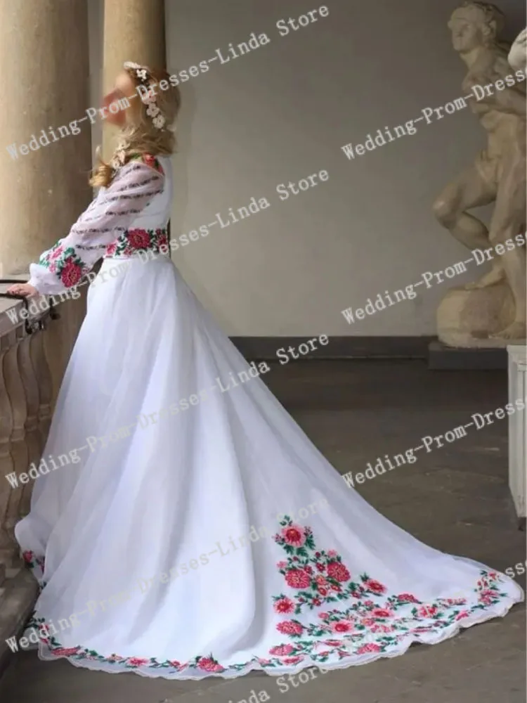 White Elegant Organza Wedding Dress Robe De Mariée Bride Long Bridal Gowns Vestido De Novia 2024 New A-Line Flower Embroidery