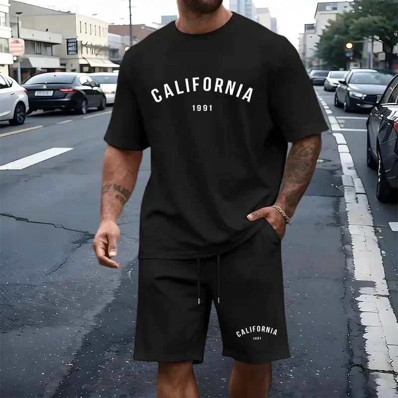 2026 Men's T-Shirt Tracksuit Print Adult Sports Casual O Neck Short Sleeves Outdoor Jogging Sportswear Summer Street Tees Shorts