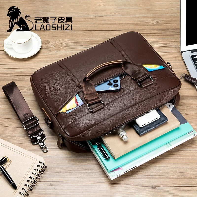 Large Capacity 15 Inch Computer Bag Cowhide Genuine Leather Men's Briefcase Business Can Shoulder Messenger Bag Men