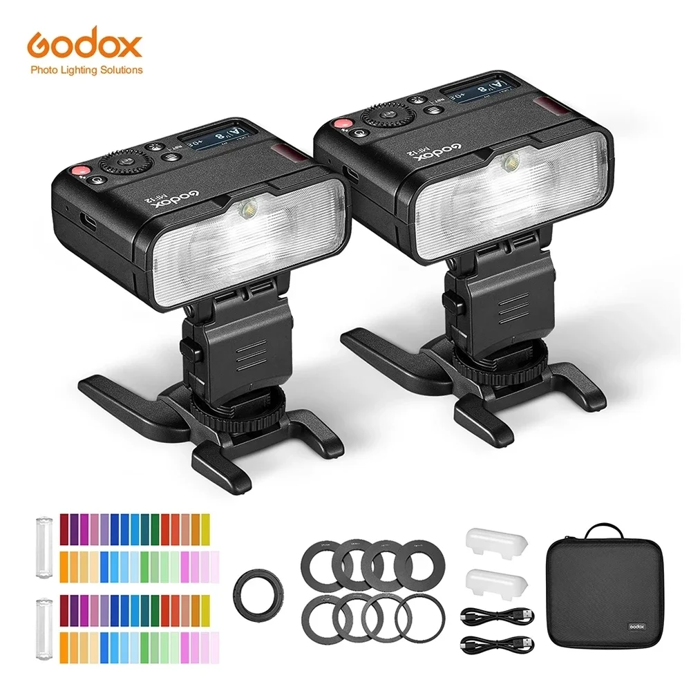 Godox MF12 MF12-K2 Macro Flash 2 Light Kit Mini Speedlite built-in Godox X System TTL Flash + Color Filter for Macro Shots