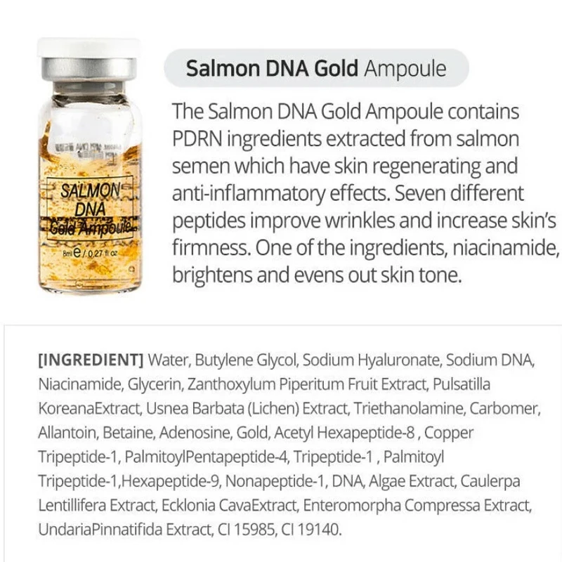 Salmon DNA krim emas, ampul Petipde BB Cream Glow Natural Perawatan Wajah Foundation pemutih kulit Korea Gold Ampoule pencerah