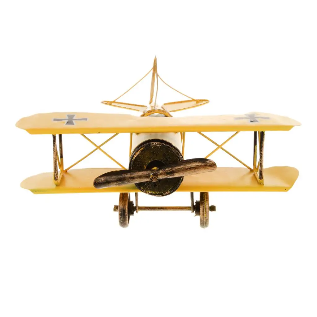 Aircraft Toy Metal Yellow Miniature Plane Figurine for Kids Gift Home Office Table Decor Piece