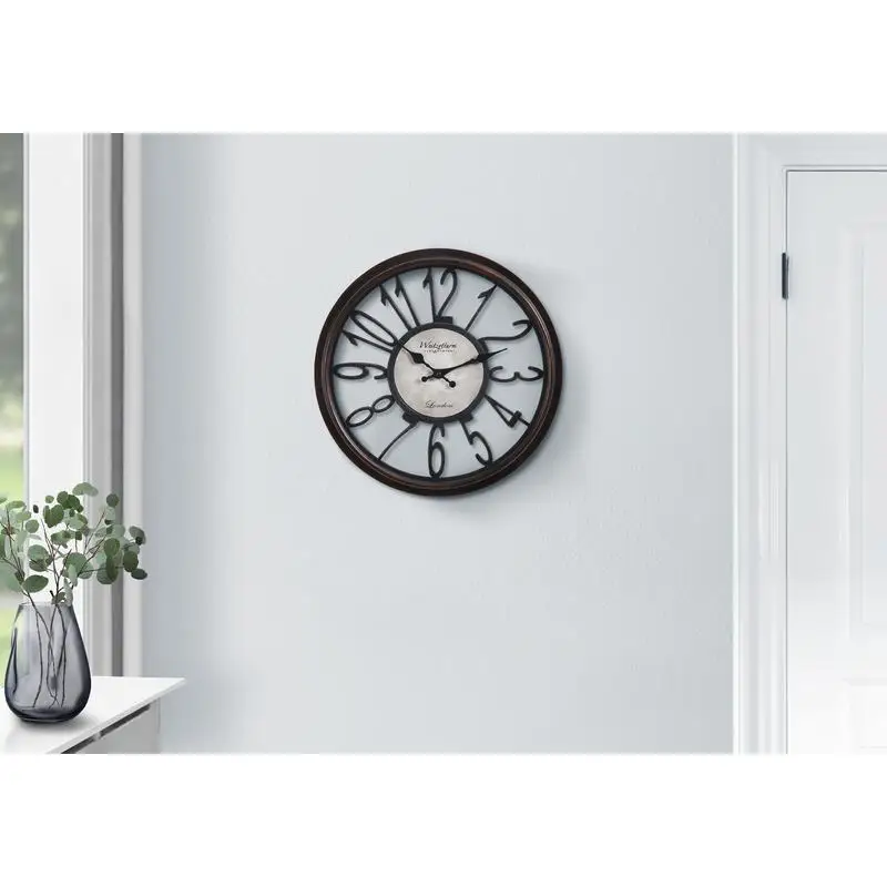 

Antique Brown 16" Round Wall Clock - Transitional Style, Elegant Timepiece for Home Decor