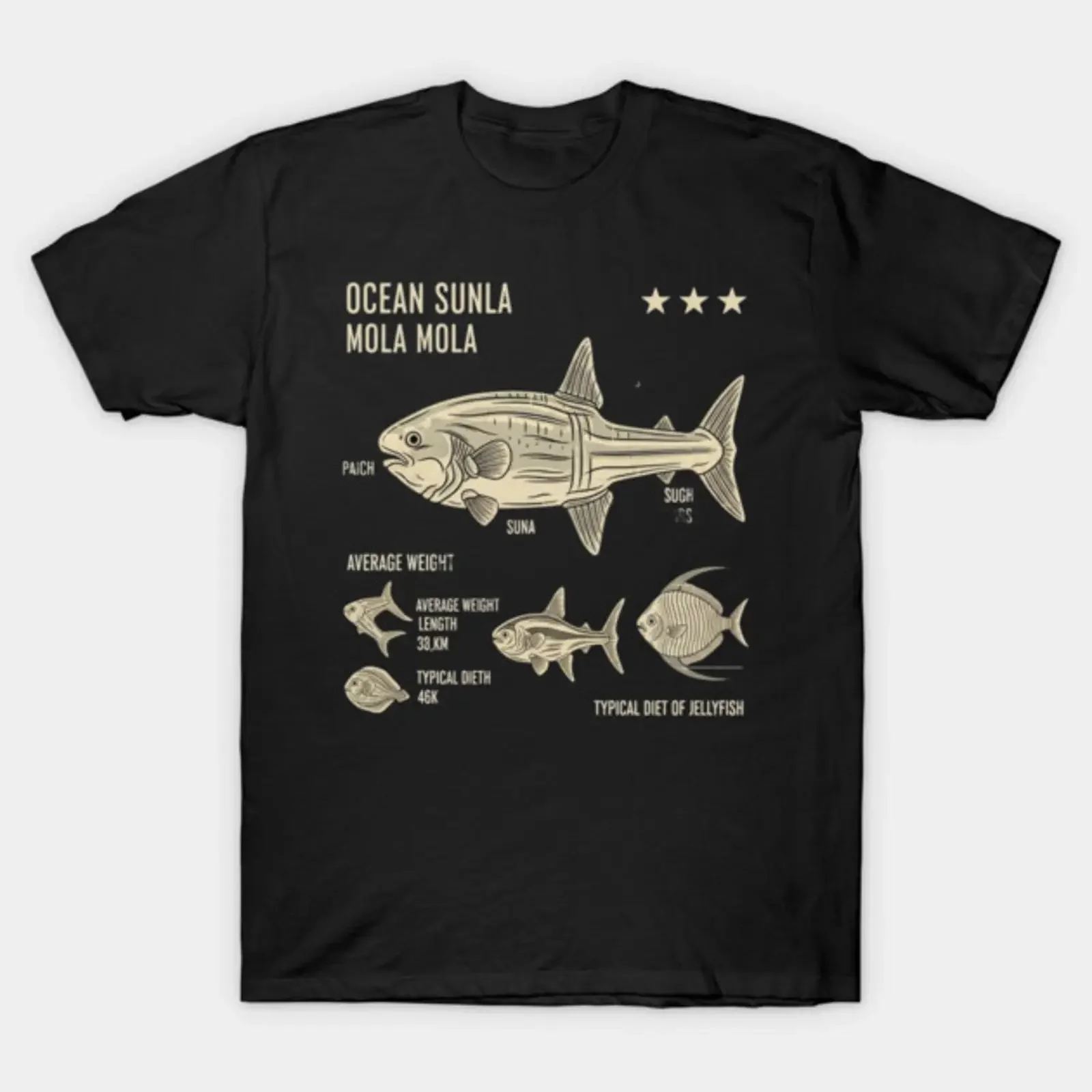 Ocean Sunfish Mola Anatomy T Shirt vintage Washed Soft Unisex Stretched homme Stylish Versatile fashion Comfortable Slightly