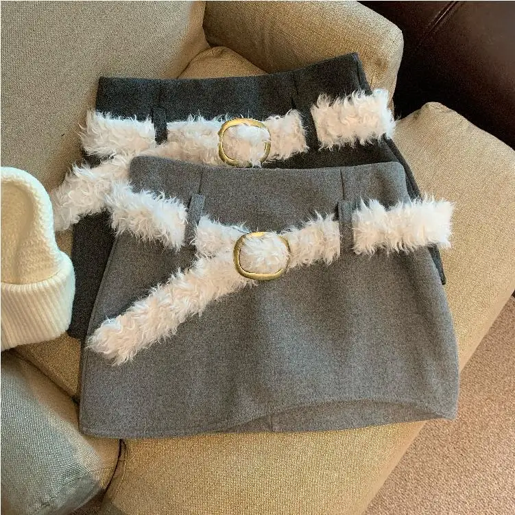 

Серая шерстяная юбка с высокой талией, женская модная осенне-зимняя новинка, короткая юбка А-силуэта, облегающая, с защитой от просвечивания, для прогулок